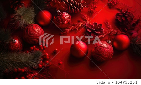 Festive Red Background with Christmas...のイラスト素材 [104755231] - PIXTA