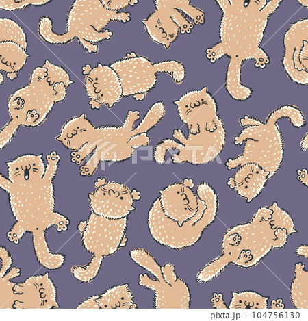 Vector seamless pattern with cute cats in kawaii style. Vector pattern with cats for children. 104756130
