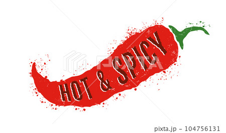Vintage vector illustration of chilli pepper. Vector icon of red chili pepper in grunge style. 104756131