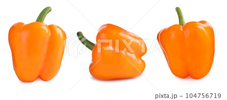 Set of ripe orange bell peppers on white background 104756719