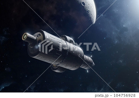 A spaceship fly around the moon. Generative AI 104756928