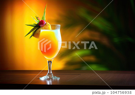 Tropical cocktail. Summer drinks and beach vacation background. Generative AI 104756938