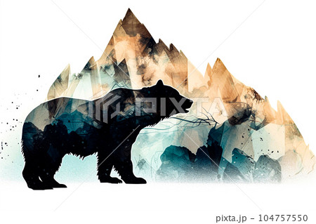 watercolor illustration of a grizzly bear on a background of mountains ai watercolor illustration of a grizzly bear on a background of mountains ai 104757550