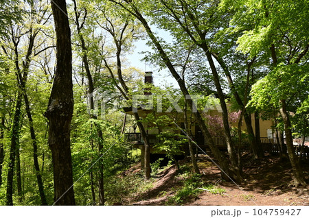 新緑に包まれた宮沢賢治記念館と周辺施設 104759427