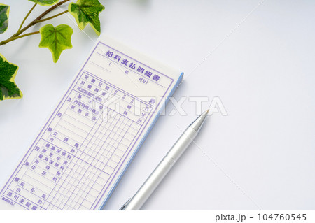 給料支払明細書とボールペン 104760545