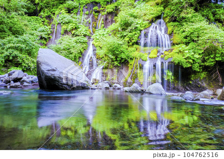 川に映る新緑 104762516