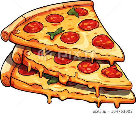 illustration, cartoon, pizza, food, isolated, design, graphic, cheese, icon, character, snack, italian, retro, set, funny, vintage, art, restaurant, delicious, background, cute, slice, drawing, fun, 104763008