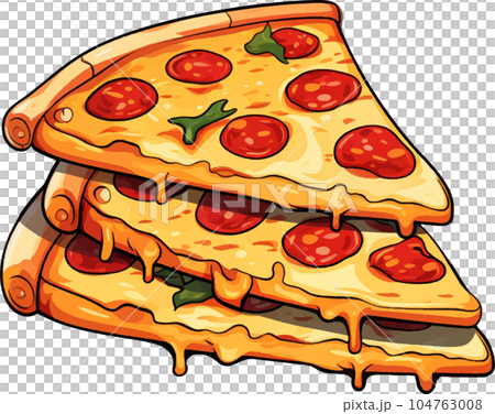 illustration, cartoon, pizza, food, isolated, design, graphic, cheese, icon, character, snack, italian, retro, set, funny, vintage, art, restaurant, delicious, background, cute, slice, drawing, fun, 104763008