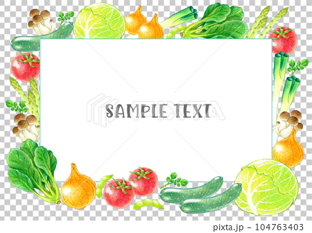 様々な種類の人気の野菜のイラストフレーム素材　A4横 104763403