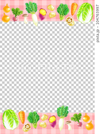 Illustration frame material of various kinds of popular vegetables A4 vertical 104763997
