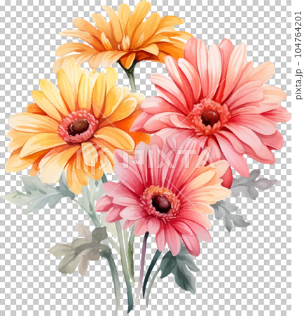 watercolor, daisy, gerbera, flower, illustration, floral, nature, isolated, white, summer, background, botanical, plant, drawing, blossom, garden, bouquet, flora, art, beautiful, green, spring, bloom, watercolor, daisy, gerbera, flower, illustration, floral, nature, isolated, white, summer, background, botanical, plant, drawing, blossom, garden, bouquet, flora, art, beautiful, green, spring, bloom, 104764201