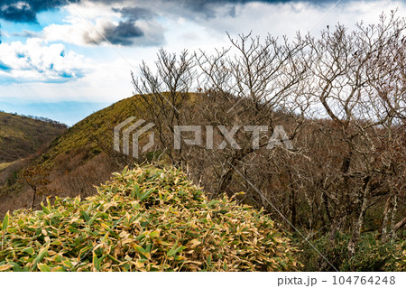 那岐山　尾根道から見た晩秋の山頂と縦走コース2　岡山県勝田郡奈義町　鳥取県八頭郡智頭町 104764248