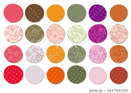 ドット柄とパターン柄の素材 6色セット 秋 紅葉 104764299