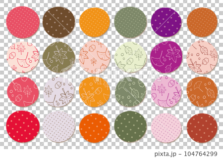 ドット柄とパターン柄の素材 6色セット 秋 紅葉 104764299