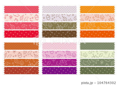 ドット柄とパターン柄の素材 6色セット 秋 紅葉 104764302