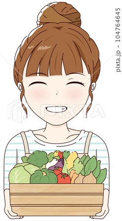 たくさんの野菜と笑顔の女性 たくさんの野菜と笑顔の女性 104764645