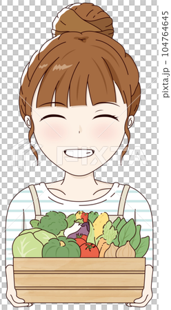 たくさんの野菜と笑顔の女性 たくさんの野菜と笑顔の女性 104764645