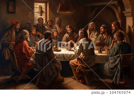Abstract church religious fresco based on the Last Supper AI Abstract church religious fresco based on the Last Supper AI 104765074