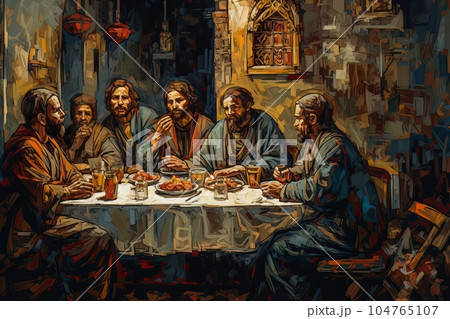 Abstract church religious fresco based on the Last Supper AI Abstract church religious fresco based on the Last Supper AI 104765107