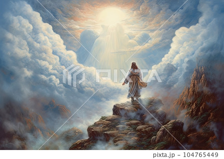 Jesus Christ Lord God stands on a rock and reads a sermon AI Jesus Christ Lord God stands on a rock and reads a sermon AI 104765449