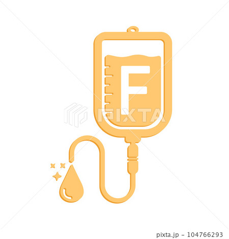 Vitamin F drip saline orange. Vitamins iv saline solution. Infusion icon. Intravenous bag, blood, drip can be used for topics like hospital, therapy, chemotherapy. Medical help concept. Vector. 104766293