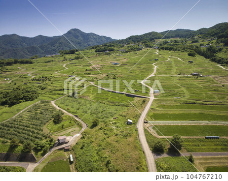 美しい姨捨の棚田　長野県千曲市（ドローンによる空撮） 104767210