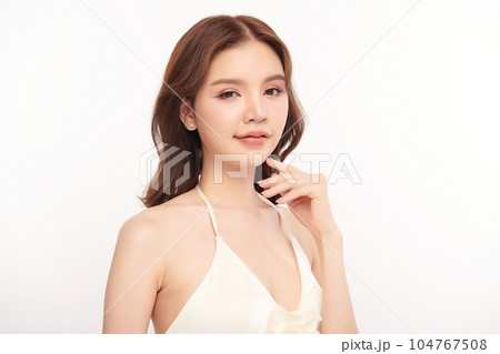 Beautiful young asian woman with clean fresh skin on white background, Face care, Facial treatment, Cosmetology, beauty and spa, Asian women portrait. 104767508