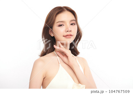 Beautiful young asian woman with clean fresh skin on white background, Face care, Facial treatment, Cosmetology, beauty and spa, Asian women portrait. 104767509