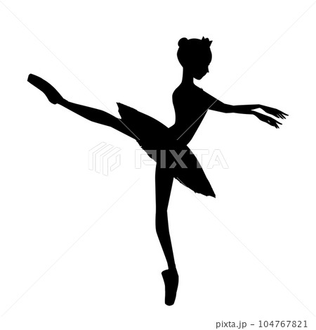 ダンサーのシルエットのイラスト_バレエ「白鳥の湖」で