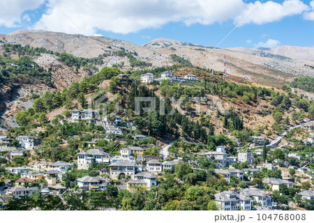 Cityscape of the Gjirokaster town located on the hills, Albania Cityscape of the Gjirokaster town located on the hills, Albania 104768008