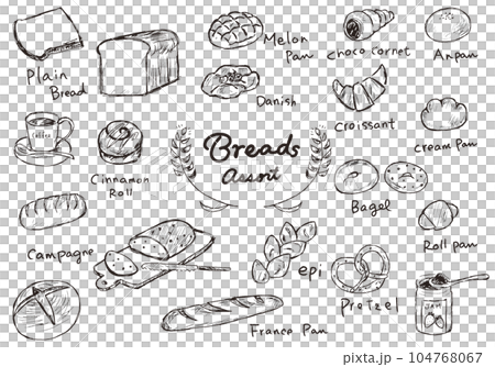 手描きのパンイラストセットのイラスト素材 [104768067] - PIXTA