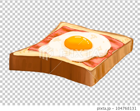 Bacon and eggs, fried eggs, white bread, bread, breakfast, breakfast, freshly baked, 6 slices, shadowless 104768131
