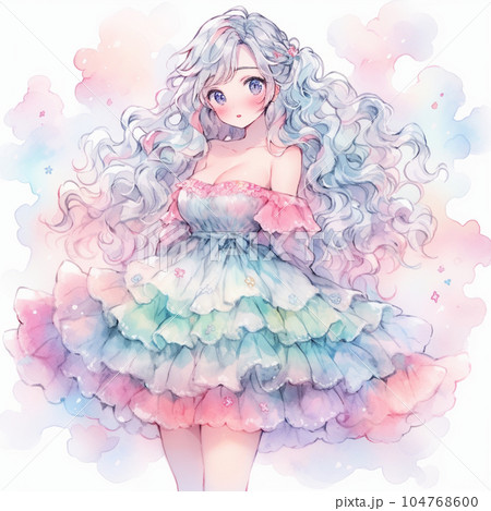 ピンク×ブラックのかわいいフリルドレス｜イラスト・フリー素材