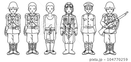 戦時中の兵士 線画 黒 セット 104770259