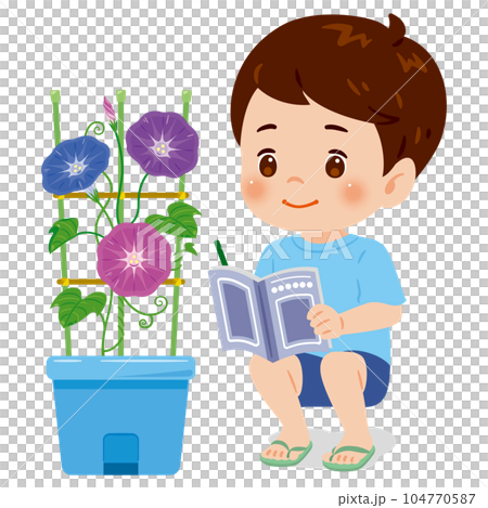 朝顔を観察する男の子 104770587
