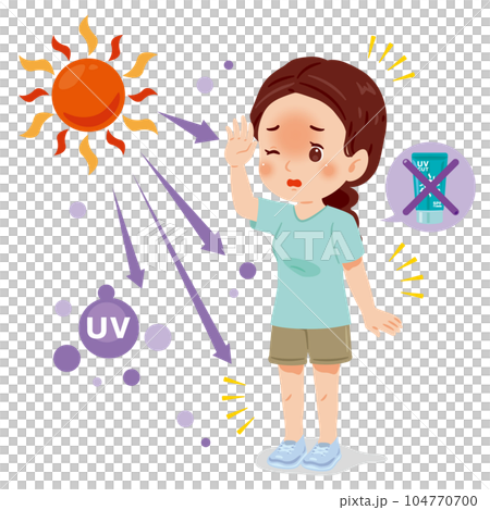 日焼け対策なし　完全無防備の女性　全身 104770700