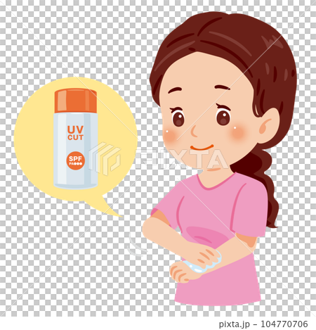 A woman who puts sunscreen on her arm 104770706