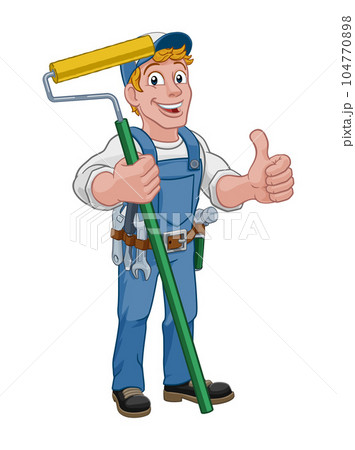 Painter Decorator Paint Roller Cartoon Handy Man 104770898
