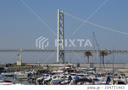 明石海峡大橋 本州側主脚 神戸フィッシャリーナ越しに 明石海峡大橋 本州側主脚 神戸フィッシャリーナ越しに 104771463