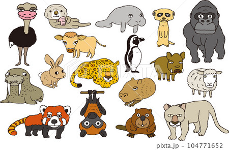 おもしろい動物の手描きイラストその3 おもしろい動物の手描きイラストその3 104771652