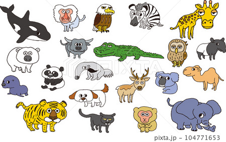 おもしろい動物の手描きイラストその2 104771653