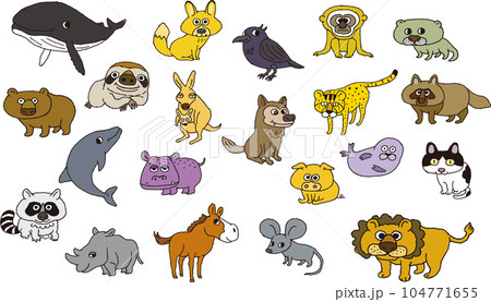 おもしろい動物の手描きイラストその1 104771655