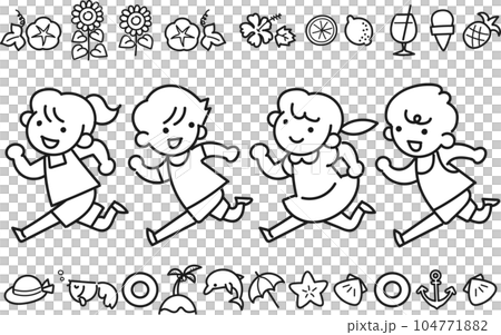 Summer image goods set with smiling children Summer image goods set with smiling children 104771882