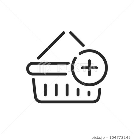 Add to Cart Icon. Vector Linear Editable Sign of a Cart with Plus Symbol, Indicating Shopping Cart Add, Purchase Increase, and Shopping Basket Button. 104772143