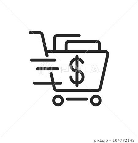 Shopping Cart with Dollar Sign Icon. Vector Linear Editable Illustration Indicating Best Prices, Limited time offers, Hot Deals, and Smart Shopping Choices. 104772145