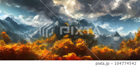 Autumn landscape with trees, mountains. Rural landscape. Autumn background. Vector illustration . beautiful natural for thanksgiving day banner. Minimalist style. flat design Autumn landscape with trees, mountains. Rural landscape. Autumn background. Vector illustration . beautiful natural for thanksgiving day banner. Minimalist style. flat design 104774542