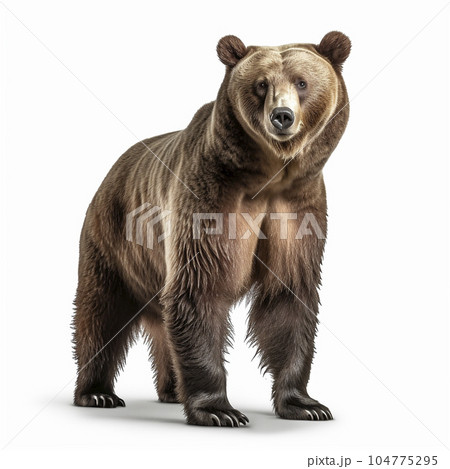 熊 （ヒグマ　グリズリー）　白背景　AI生成画像　ジェネレーティブAI 104775295