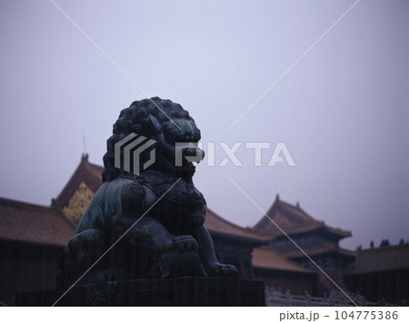 故宮内部 架空動物の彫像と建物 104775386