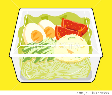 使い捨て容器の野菜サラダ　ポテトサラダ　黒フチあり 104776595