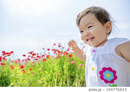 ポピーの咲く丘で遊ぶ女の子 ポピーの咲く丘で遊ぶ女の子 104776833